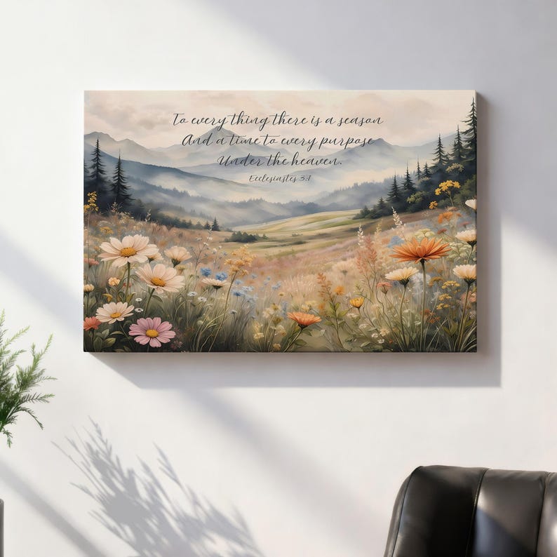 Biblical Canvas Art, To Every Thing There is a Season, Christian Artwork, Nature Scripture Mountain Bible Verse, Church Decor