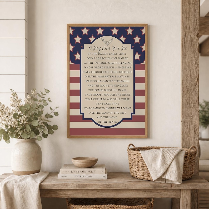 Rustic Vintage Americana Art, Star Spangled Banner Giclee Print, July 4th Decorations, Multiple Sizes Available