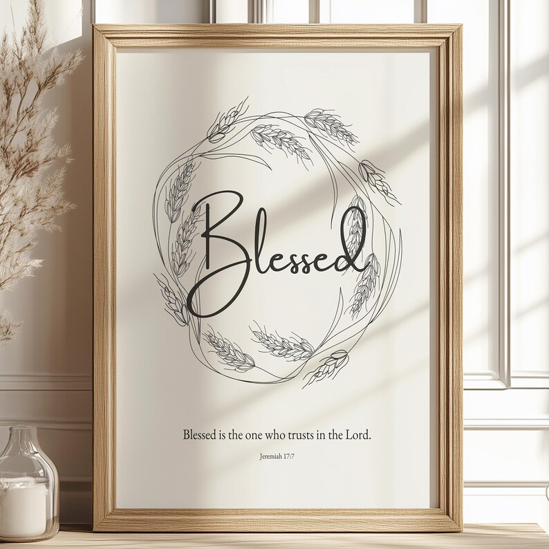 Thankful Grateful Blessed Christian Printable, Biblical Artwork, Bible Quote Wall Art Set of 3, Thanksgiving Decoration, Faithful Home Decor