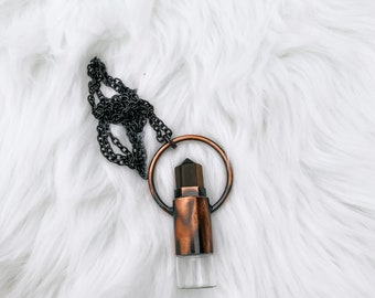 Roller Bottle Essential Oil Aromatherapy Jewelry Tiger Eye Copper Necklace with Free 2ml oil blend