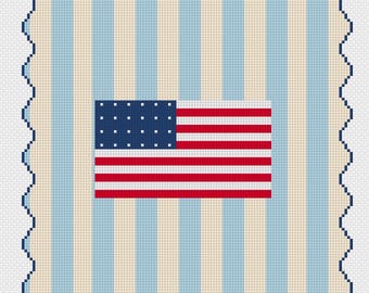 American flag coastal Cross Stitch Pattern (PDF Download) 8x10