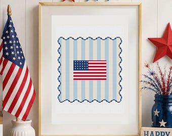 American flag coastal Cross Stitch Pattern (PDF Download)