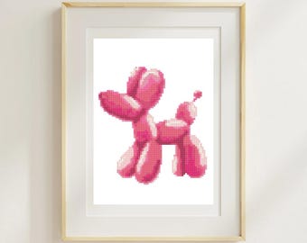 Hot Pink Balloon Dog Cross Stitch Pattern (PDF)