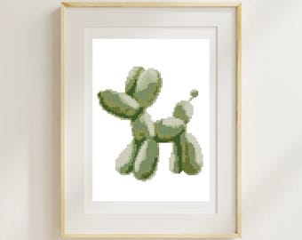 Army green Balloon Dog Cross Stitch Pattern (PDF)