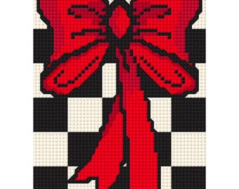 Checkered Red Bow Bookmark Cross Stitch Pattern (PDF Download)