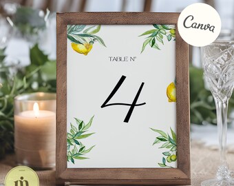 Vineyard TABLE NUMBER Template, Wedding Table, Hand-Drawn Lemon Watercolor Template, Perfect for Seating Charts at Your Wine Country Wedding