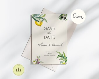 Vineyard SAVE THE DATE Invitation | Hand-Drawn Watercolor Template for Wine Country Weddings | Editable 5X7 Digital Download