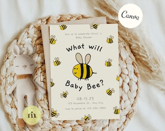 What Will Baby Bee Gender Reveal Invitation, Hand-Drawn Bee Theme, Perfect for Baby Shower and Gender Reveal Parties, Digital Product