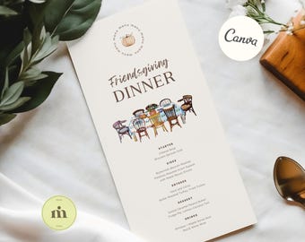 Thanksgiving Menu Template, Watercolor Hand-Painted Friendsgiving Dining Menu, Editable Table Decor for Your Holiday Gatherings
