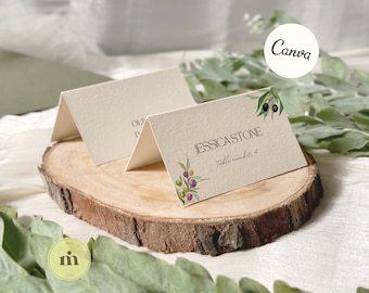 Vineyard TABLE PLACE CARDS Template, Hand Drawn Watercolor Table Cards for Wine Country Weddings, Editable in Canva, Perfect for Dining!