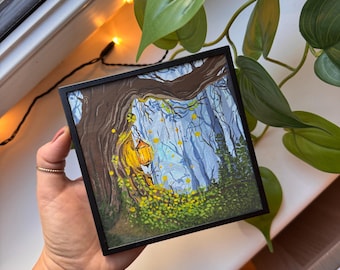 Original Gouache Painting with Frame, Illustration, Hand-Painted