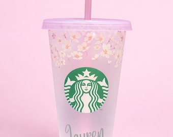 Limited Edition Cherry Blossom Starbucks Tumbler, Personalised Iced Coffee Cup (24oz)