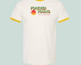 Retro Ringer T-Shirt, Forever Young Graphic Tee, 70s Nostalgic Vibes