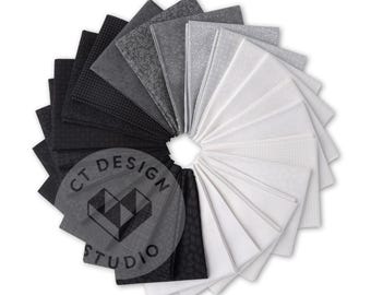 Monochrome Cotton Fat Quarter Bundle: Black, White & Grey Prints - 25 Fabrics