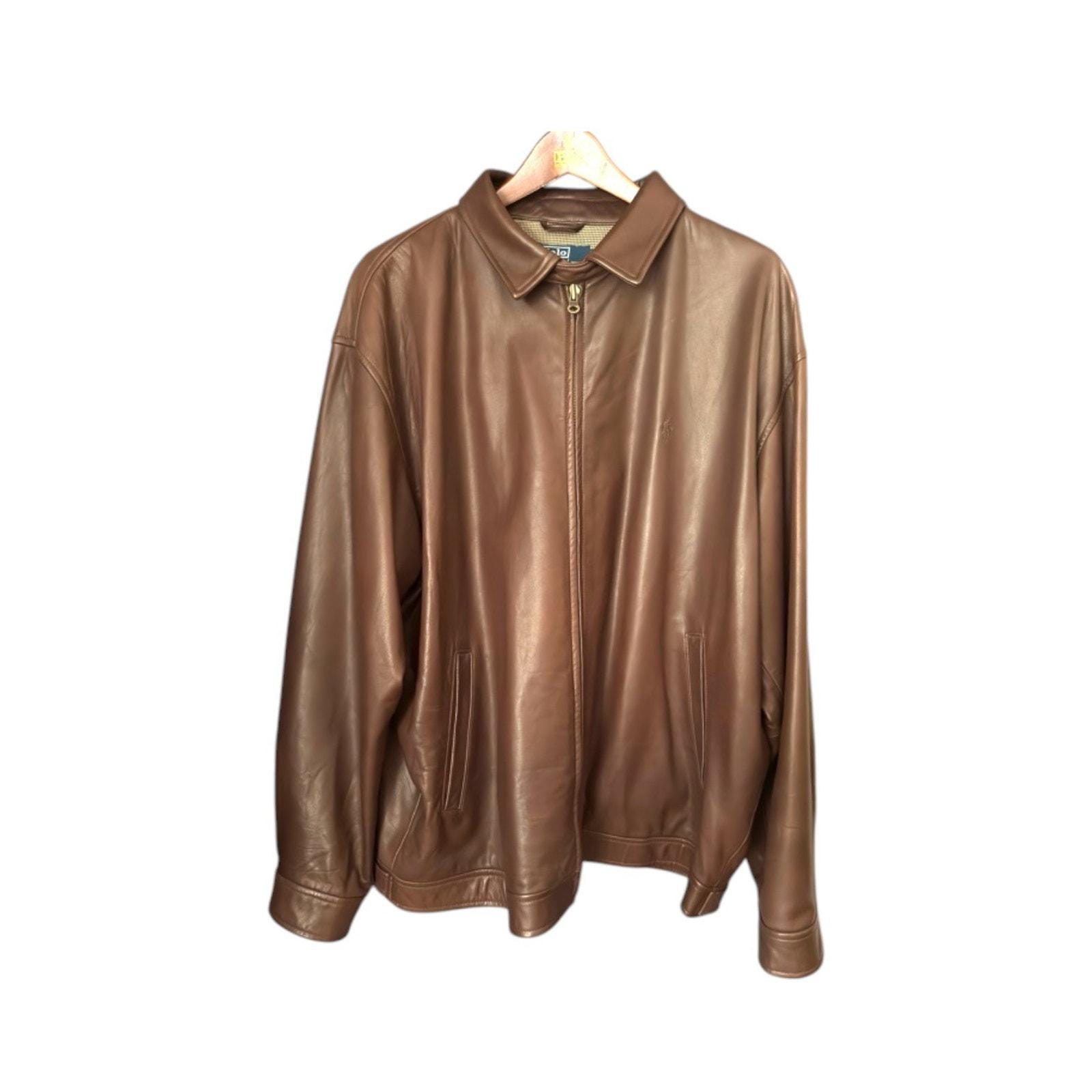 Vintage Mens Brown Leather Jacket Xxl