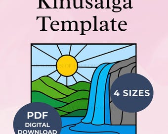 Waterfall Kinusaiga Pattern Printable Kinusaiga Landscape Pattern Abstract Kinusaiga Waterfall Pattern Waterfall Kinusaiga Template Sun PDF