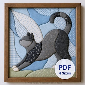 Stretching Cat Kinusaiga Pattern Printable Cat Kinusaiga Template Download Pet Animal Fabric Art Template Kinusaiga Cat Lover Gift Wall Art