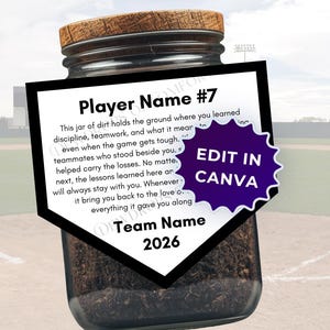 Anpassningsbara basebolletiketter med jord i Canva, redigerbara basebolletiketter med jord i Canvas, utskrivbara basebollminnesgåva, sentimental basebollpresent, anpassad
