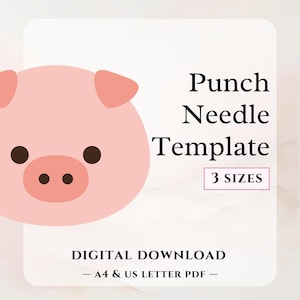 Lindo patrón de aguja perforadora de cerdo, plantilla para principiantes de tapete para taza con cara de cerdito, descarga digital en formato PDF de posavasos con forma de animal de granja con forma de cabeza de cerdito, diseño de llavero