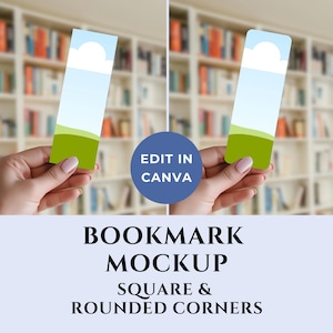 Bokmärkesmall för Canva, bokmärkesmall för bokhylla, estetiskt bokmärkesmall för rundade hörn, bokmärke för fyrkantiga hörn 2x6