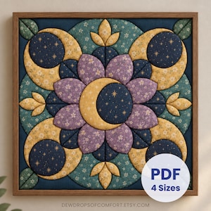 Floral Moon Mandala Kinusaiga Pattern Crescent Moon Kinusaiga Pattern Floral Mandala Kinusaiga Fabric Art Celestial Kinusaiga Pattern PDF