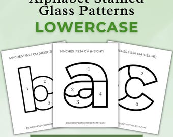 Buntglas-Alphabetmuster A-Z Buchstaben Sonnenfängermuster Kleinbuchstaben Buntglas-Alphabetmuster Alphabet Buntglasvorlage