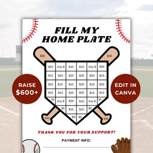 Fill My Home Plate Fundraiser Baseball Fundraiser Template Editable Fill My Base Baseball Fundraiser Flyer, Digital Baseball Sponsor Form