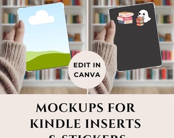 Kindle Insert Mockup Canva Template, Kindle Sticker Mockup Canva, Clear Case Mockup, E-reader Insert Mockup, Bookshelf Kindle Case Mockup