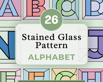 Alphabet-Buntglasmuster, Buchstaben-Buntglasmuster, Monogramm-Buntglas-Alphabetvorlage A-Z, Buchstaben-Sonnenfängervorlage für Anfänger