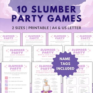 Pacote de jogos para festa do pijama, jogos para meninas para imprimir, jogos para festa do pijama para adolescentes, jogos noturnos para meninas adolescentes, jogos para festa de aniversário de meninas