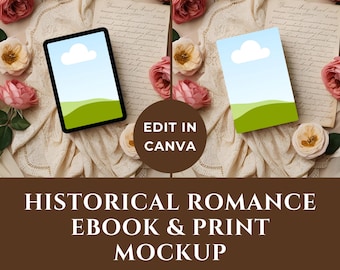 Historical Romance Bookstagram Book Mockup, Regency Aesthetic eBook Flatlay Canva Template, Author Branding Instagram Social Media Promotion