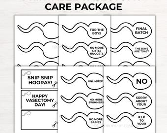Printable Vasectomy Care Package, Sperm Cut Out Template Husband Vasectomy Card, Funny  Vasectomy Gift Basket DIY, Snip Snip Gift Basket Kit