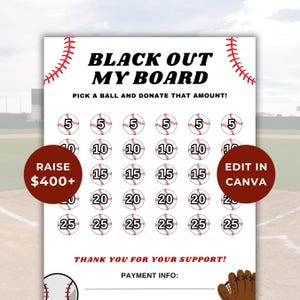 Black Out My Board Baseball Fundraiser Template Editable Baseball Fundraiser Form, Baseball Fundraiser Flyer, Baseball Sponsor Donation Form