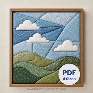 Beginner Kinusaiga Landscape Pattern Printable Spring Landscape Kinusaiga Pattern Cloudy Day Kinusaiga Fabric Art Template DIY Home Decor