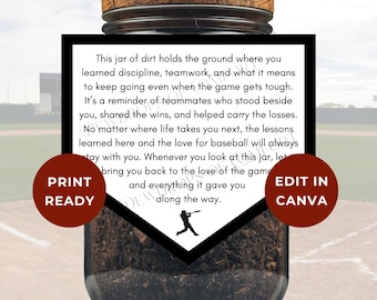 Barattolo di terra modificabile Etichette da baseball stampabili Ricordo di baseball personalizzato Regalo per senior di baseball Etichette da baseball personalizzabili Barattolo di terra sentimentale
