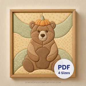 Modello Kinusaiga Orso Zucca, Modello Kinusaiga Animale del Bosco, Modello Kinusaiga Orso Zucca, Arte Tessile Autunnale, Decorazione Autunnale per la Cameretta