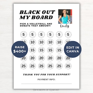 Black Out My Board Volleyball Fundraiser Template Editable Volleyball Fundraising Form Volleyball Fundraiser Ideas Volleyball Sponsor Sheet