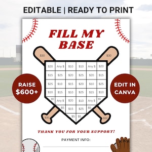 Baseball Fundraiser Template Fill My Base Fundraiser Sheet Baseball Fundraiser Flyer Editable Color My Base Baseball Fundraising Form Canva