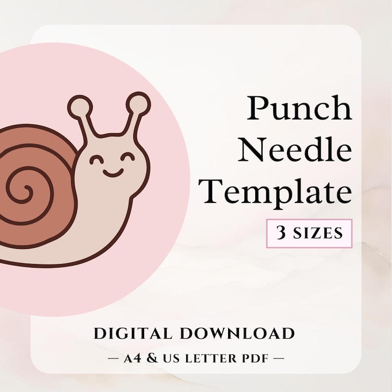 cute smiling cartoon snail punch needle pattern PDF digital download template for punch needling mug rugs, car coasters, etc.