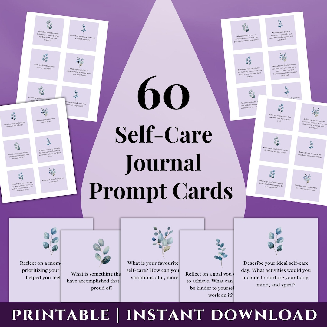 Self Care Journal Prompt Cards, Printable Journaling Prompts for Self ...