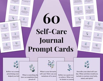 Cartões com sugestões para um diário de autocuidado, sugestões imprimíveis para autocuidado, páginas guiadas para um diário com sugestões para saúde mental positiva (PDF)