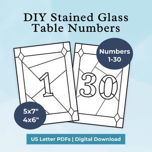 Faux Stained Glass Table Number Template 1-30 Number Stained Glass Painting DIY Wedding Table Number Stained Glass Stencil 5x7in Event Sign
