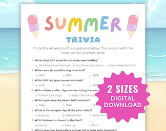 Juego de trivia de verano, preguntas y respuestas de verano, juegos imprimibles para fiestas de verano, actividades de verano para adultos, juegos familiares de verano, juegos de fiesta en la piscina