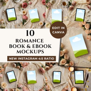 Romance Book Mockup Bundle, Romance eBook Flatlay, Romance Book Flatlay Canva, Author Instagram Book Cover Reveal, Bookstagram Flatlay Canva