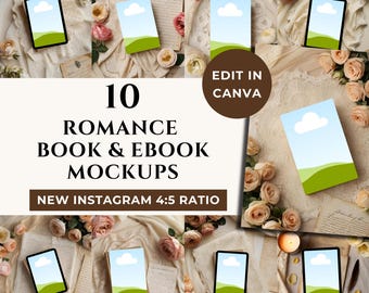 Romance Book Mockup Bundle, Romance eBook Flatlays, Romance Book Flatlay Canva, Romance Author Mockups Bookstagram, Romance Book Promotion