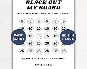 Black Out My Board Volleyball Fundraiser Vorlage Canva Bearbeitbare 400Volleyball Fundraiser Spende PDF