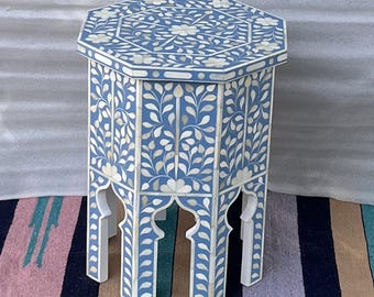 Handmade Bone inlay floral pattern side table/end table/nightstand