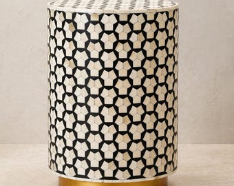 Handmade wooden Bone inlay modern pattern side table end table
