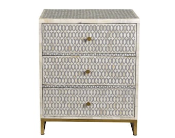 Handmade Bone inlay bedside nightstand
