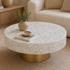 Handmade mother of pearl inlay floral pattern coffee table
